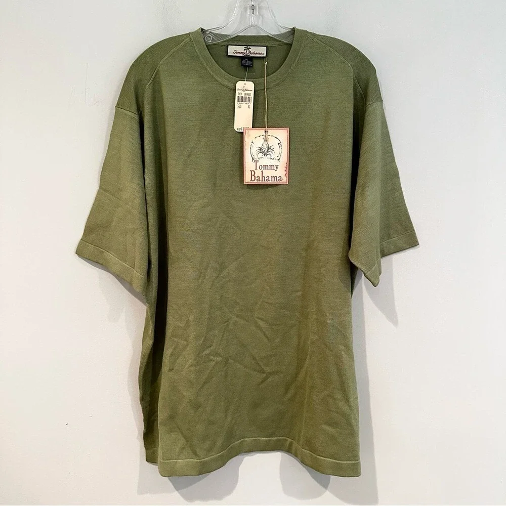 Tommy Bahama Silk Blend Short‎ Sleeve Sweater Men's XL Olive Green Casual NWT
